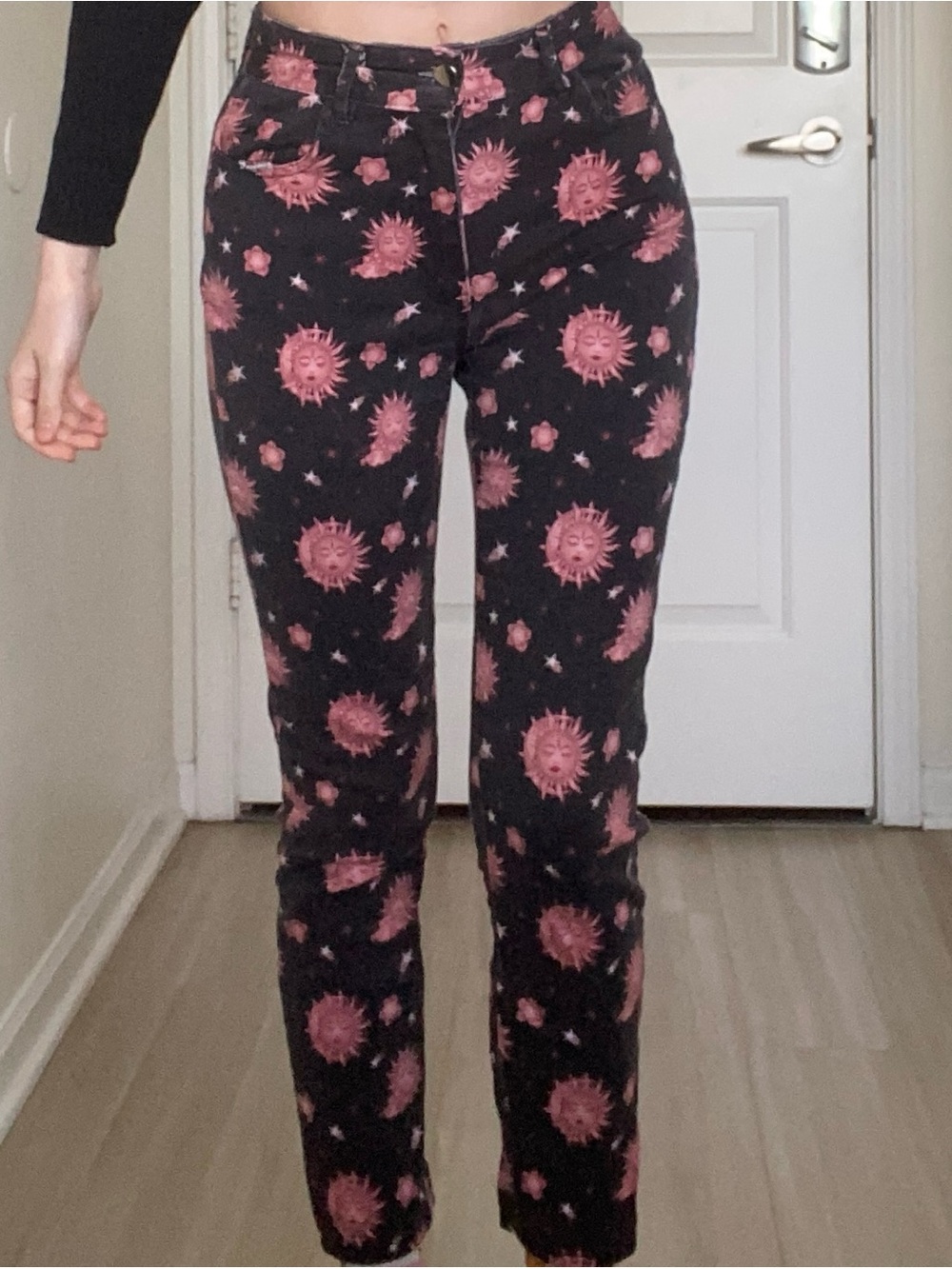 DollsKill Horoscopez black + pink sun print jeans